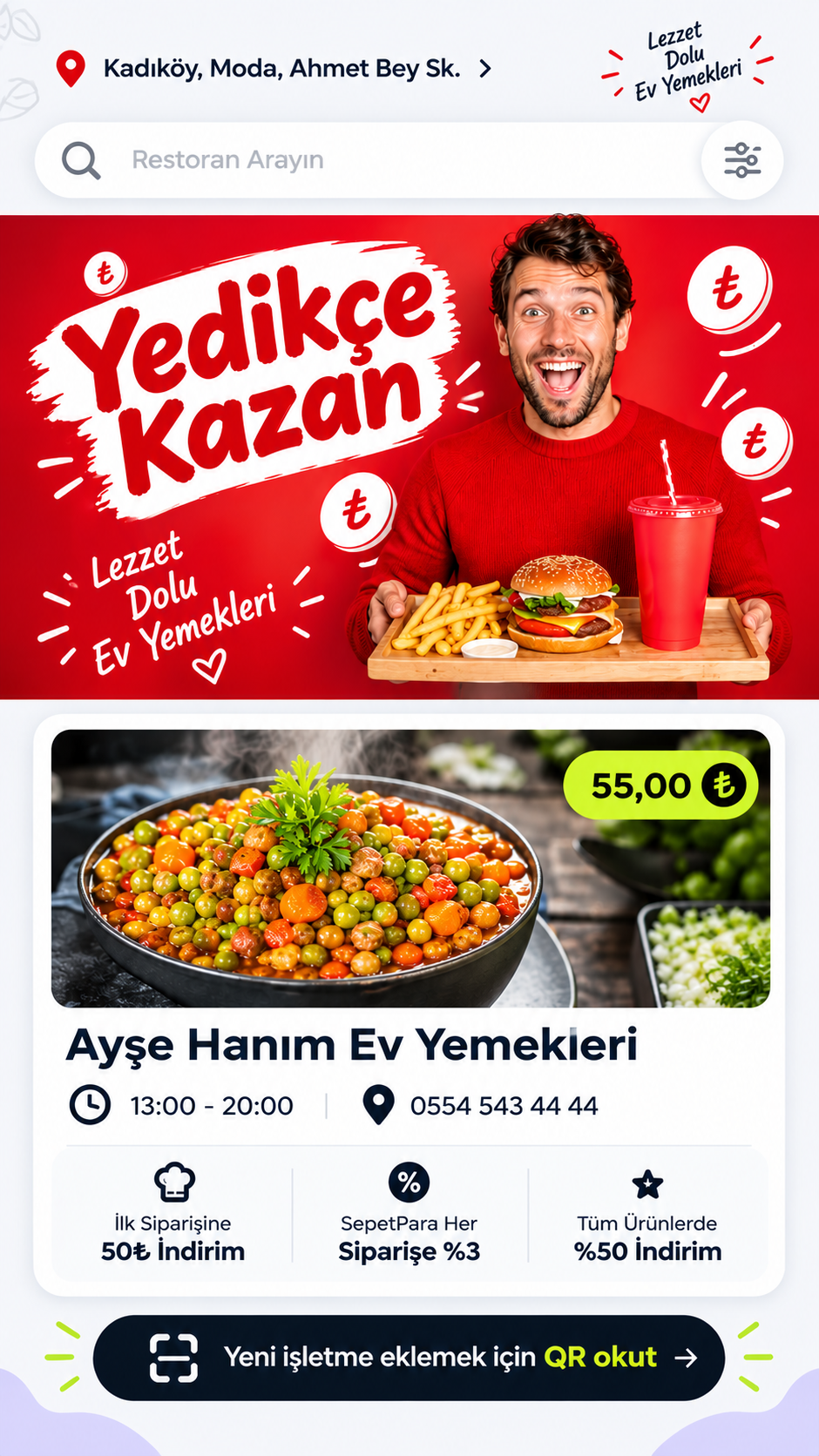 ResteOS markalı restoran mobil uygulaması örneği — Lezzet Dolu Ev Yemekleri